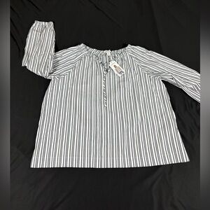 NWT Nine West Jeans Women White-Blue Striped 3/4 Sleeve Top XL